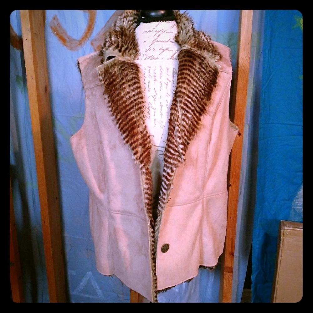 Faux leather and fur vest